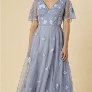 dusty blue embroidered dress